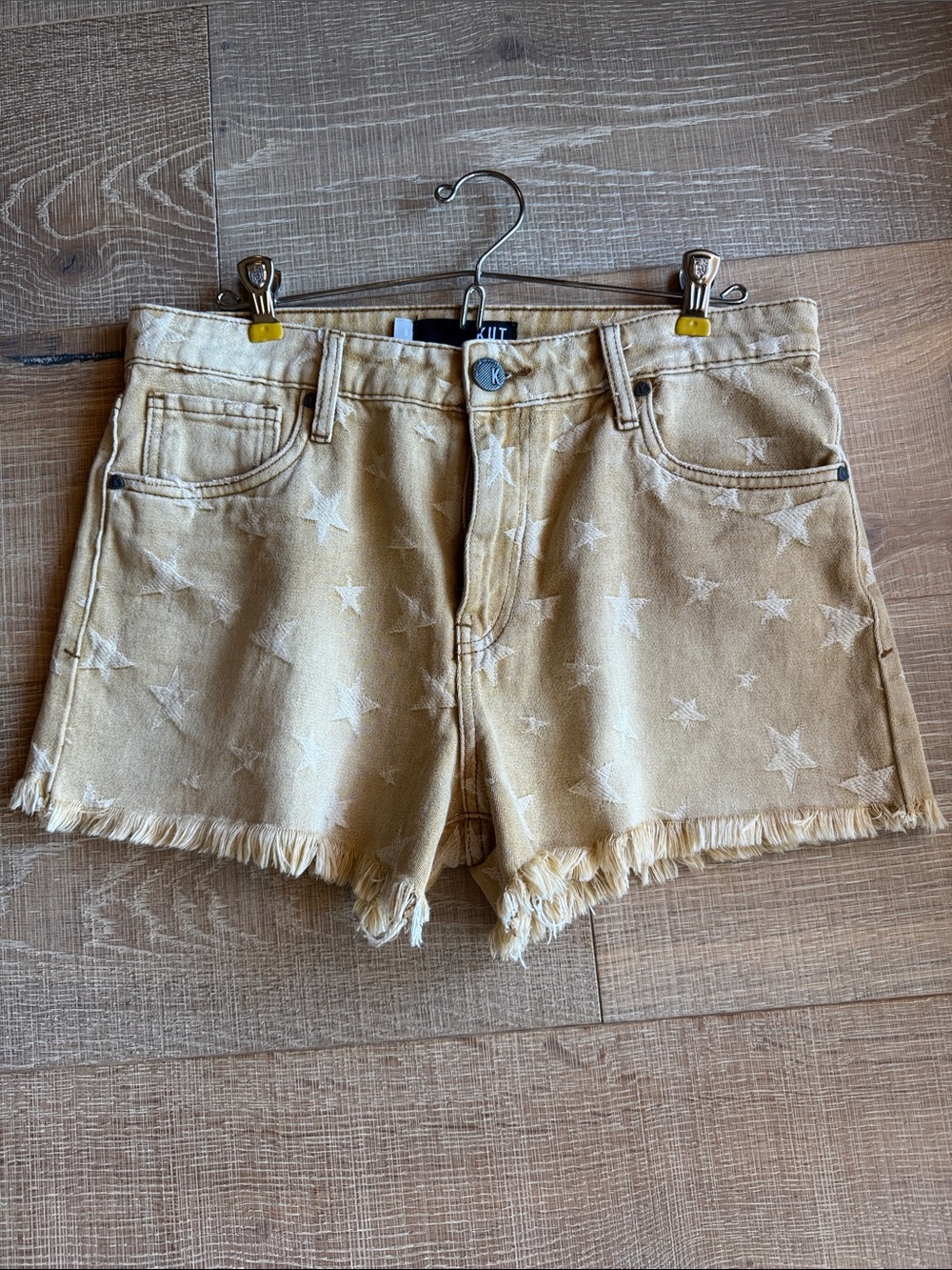 Kut from the Kloth Beige Star-Print Frayed Hem Denim Shorts